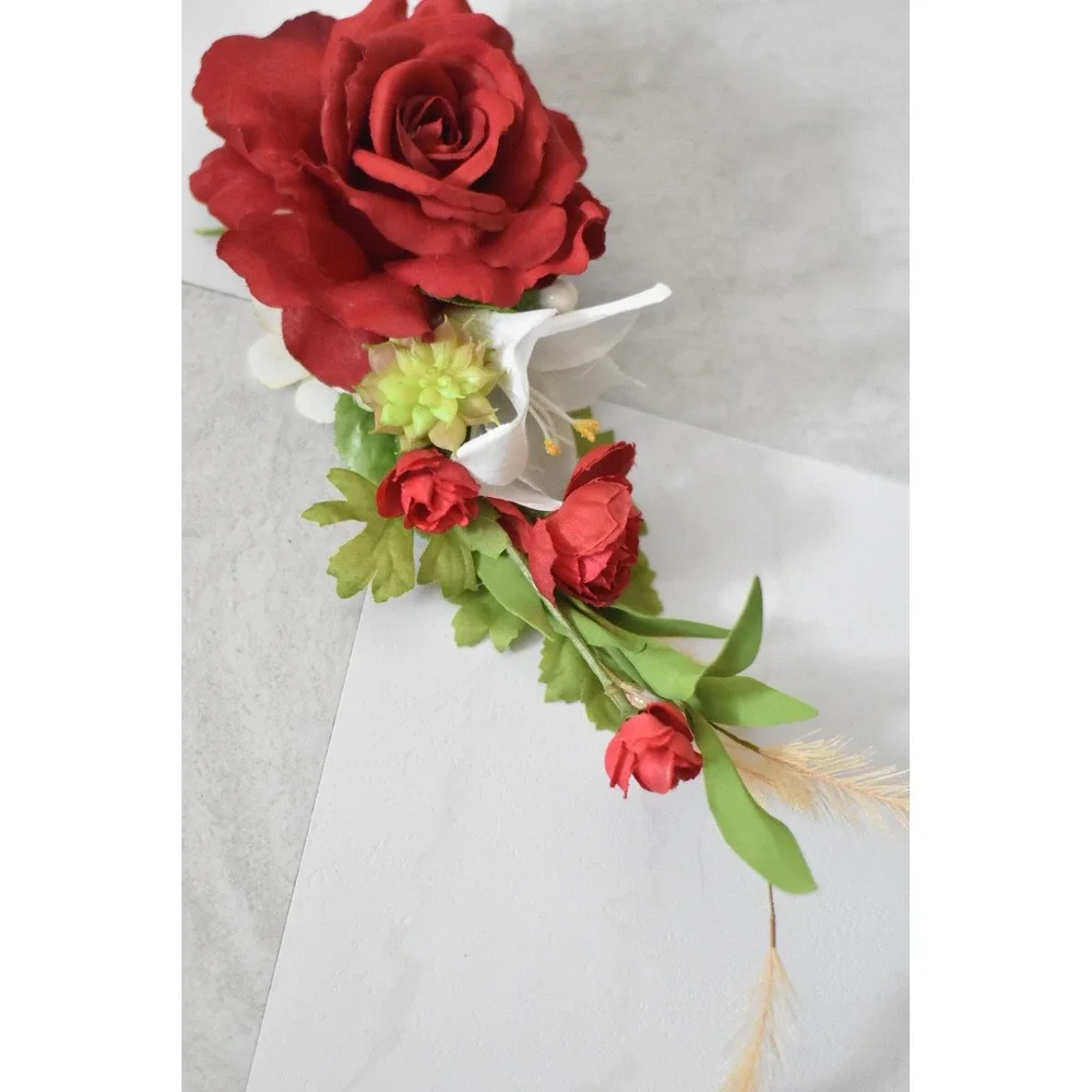 Handmade Floral Hair Clip Women OS Red Modern Rose Lily Cascading Alligator Clip